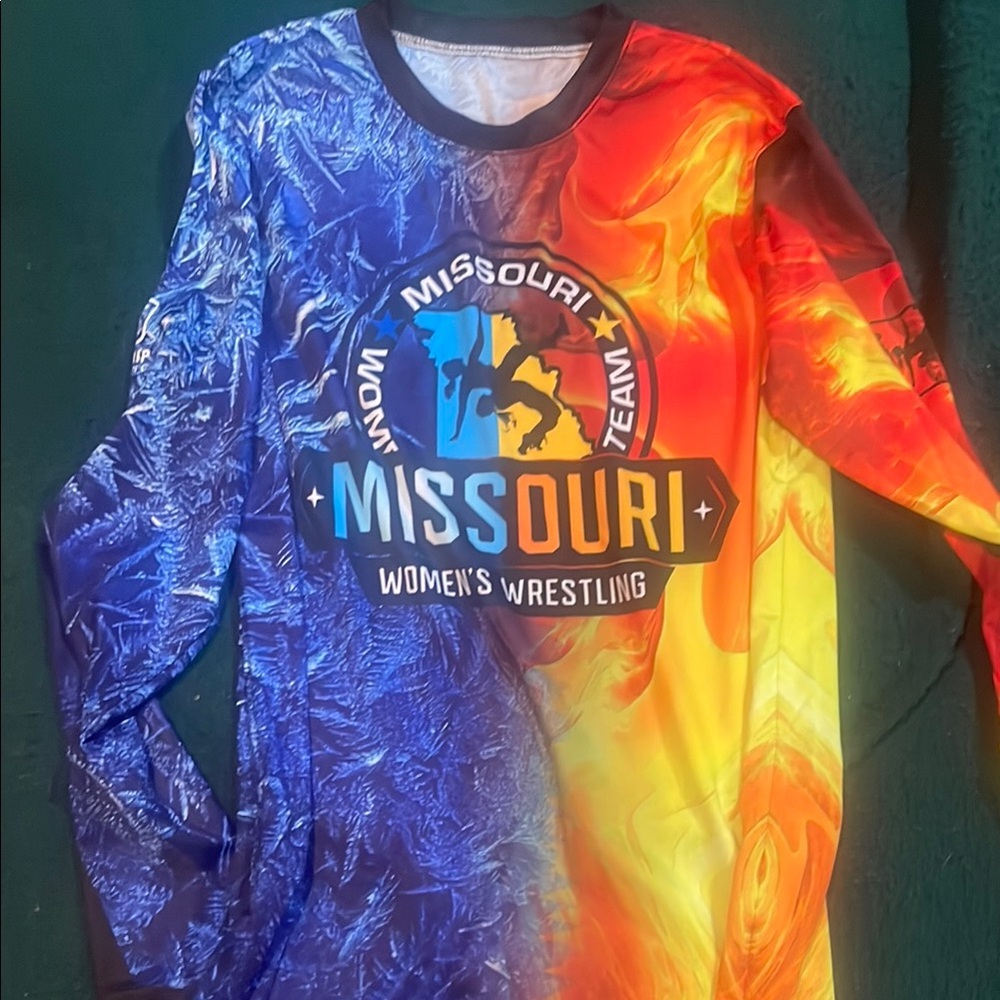 Team Missouri Fire and Ice Wrestling Shirt - Blue and Orange